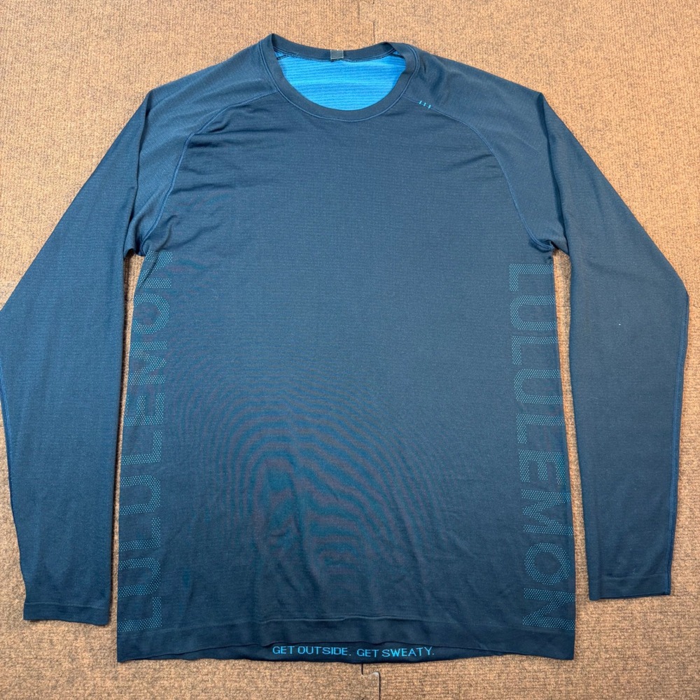 Lululemon Metal Vent Tech Long Sleeve Mens Training Shirt Blue Teal Large gym T